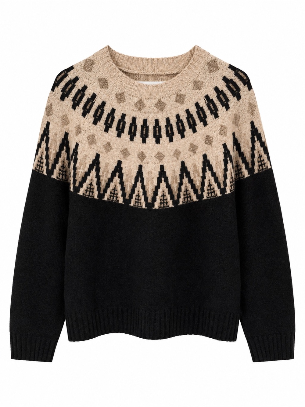 Lucky Brand Black and Beige Fair Isle Crewneck Sweater women’s large